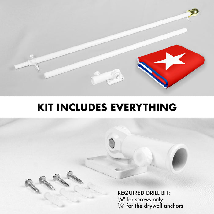 G128 Combo Pack: 6 Feet Tangle Free Spinning Flagpole (White) Cuba Cuban Flag 3x5 ft Printed 150D Brass Grommets (Flag Included) Aluminum Flag Pole
