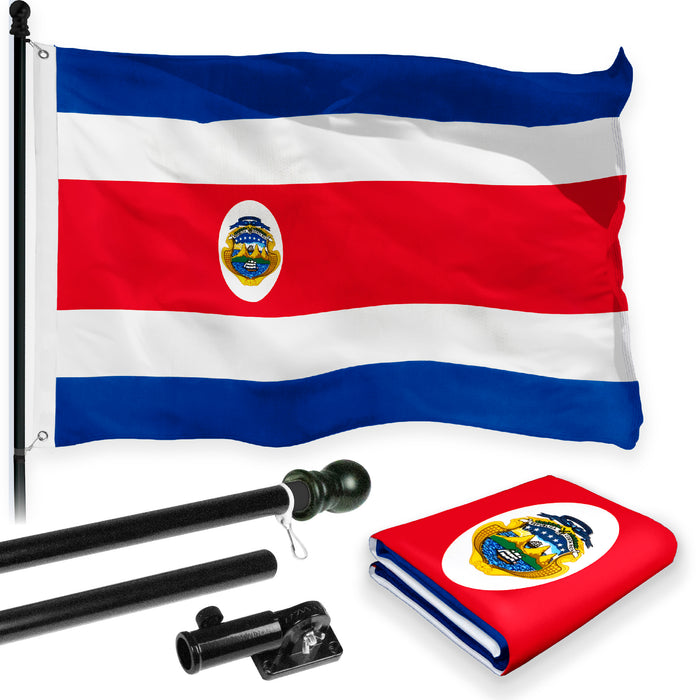 G128 Combo Pack: 6 Feet Tangle Free Spinning Flagpole (Black) Costa Rica Costa Rican Flag 3x5 ft Printed 150D Brass Grommets (Flag Included) Aluminum Flag Pole