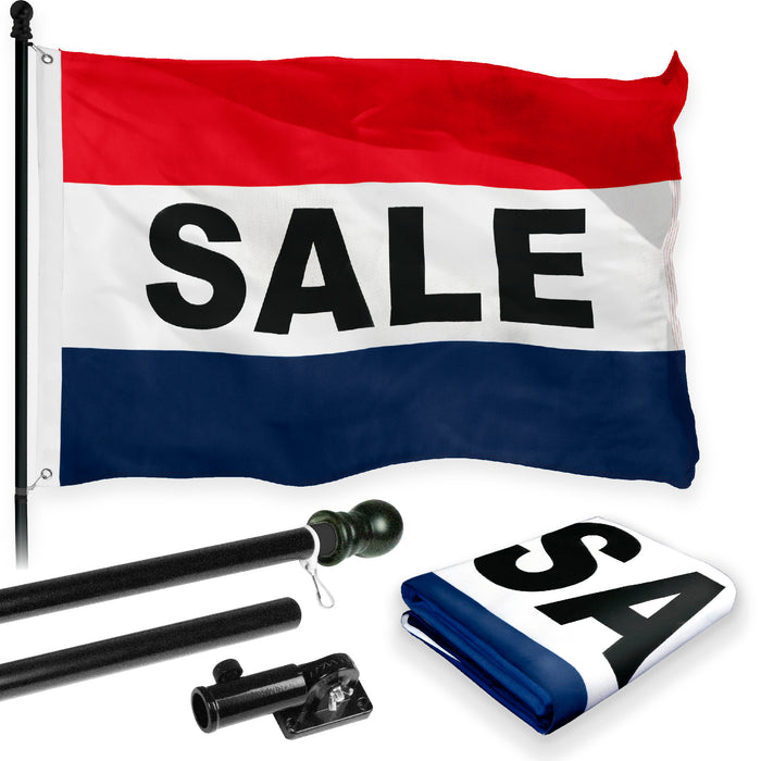 G128 Combo Pack: 6 Feet Tangle Free Spinning Flagpole (Black) Sale Flag 3x5 ft Printed 150D Brass Grommets (Flag Included) Aluminum Flag Pole