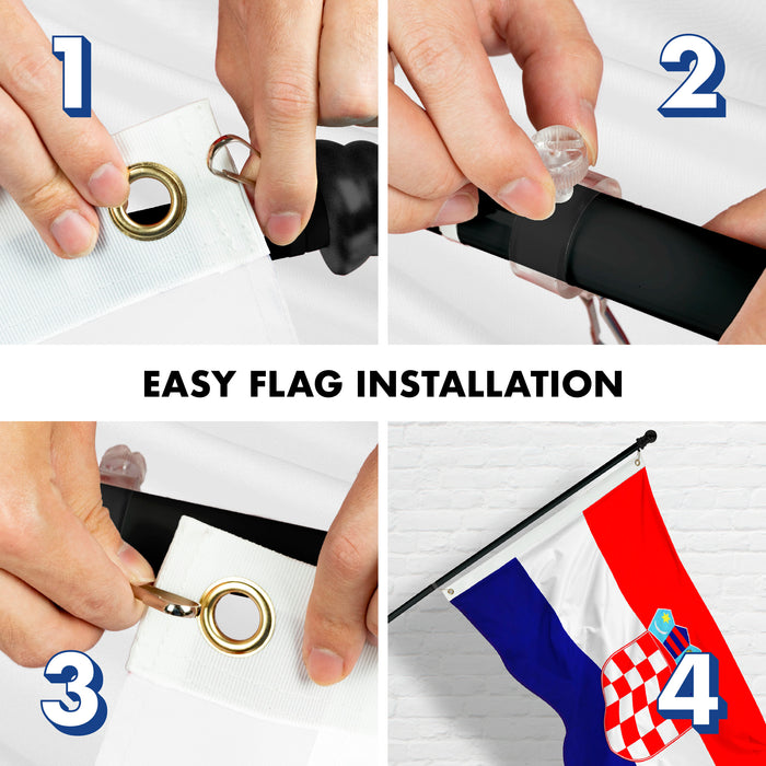 G128 Combo Pack: 6 Feet Tangle Free Spinning Flagpole (Black) Croatia Croatian Flag 3x5 ft Printed 150D Brass Grommets (Flag Included) Aluminum Flag Pole