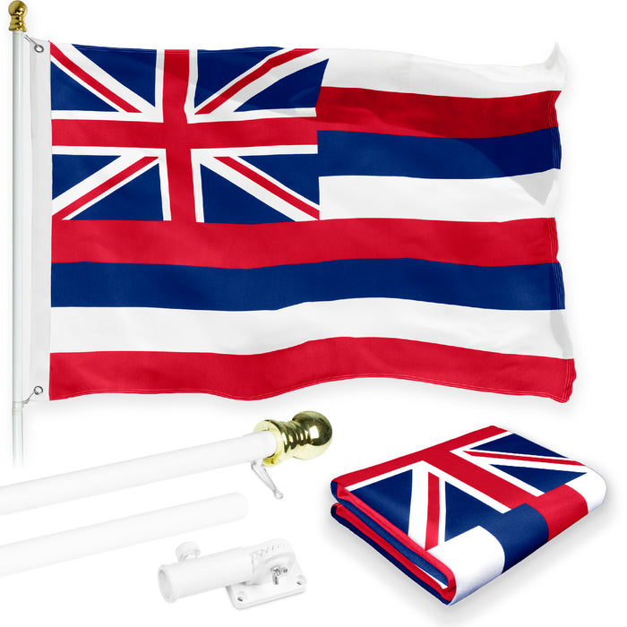 G128 Combo Pack: 6 Feet Tangle Free Spinning Flagpole (White) Hawaii HI State Flag 3x5 ft Printed 150D Brass Grommets (Flag Included) Aluminum Flag Pole