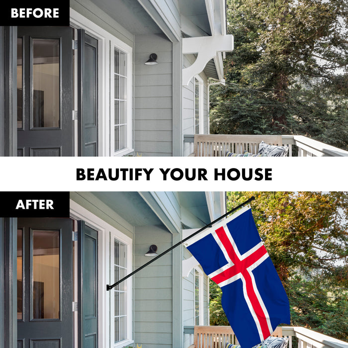 G128 Combo Pack: 6 Feet Tangle Free Spinning Flagpole (Black) Iceland Icelandic Flag 3x5 ft Printed 150D Brass Grommets (Flag Included) Aluminum Flag Pole