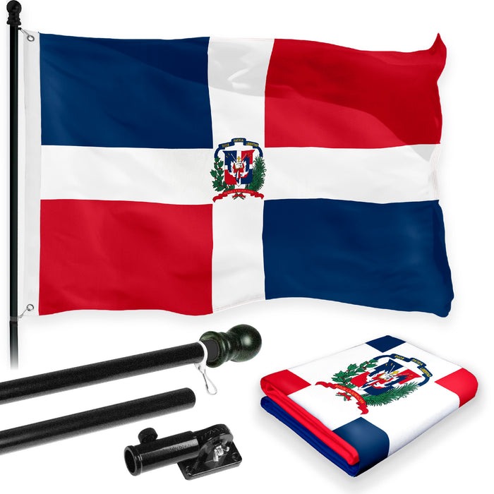 G128 Combo Pack: 6 Feet Tangle Free Spinning Flagpole (Black) Dominican Republic Dominican Flag 3x5 ft Printed 150D Brass Grommets (Flag Included) Aluminum Flag Pole
