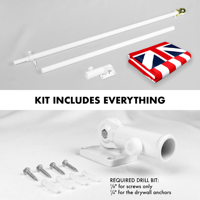G128 Combo Pack: 6 Feet Tangle Free Spinning Flagpole (White) Grand Union Flag 3x5 ft Printed 150D Brass Grommets (Flag Included) Aluminum Flag Pole