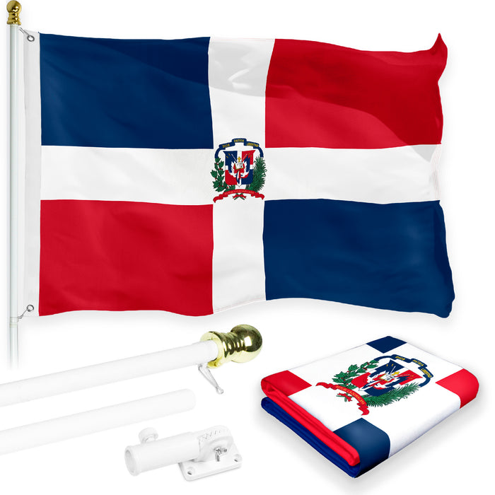 G128 Combo Pack: 6 Feet Tangle Free Spinning Flagpole (White) Dominican Republic Dominican Flag 3x5 ft Printed 150D Brass Grommets (Flag Included) Aluminum Flag Pole