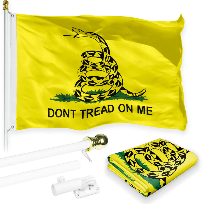 G128 Combo Pack: 6 Feet Tangle Free Spinning Flagpole (White) Gadsden Don't Tread on Me Flag 3x5 ft Printed 150D Brass Grommets (Flag Included) Aluminum Flag Pole