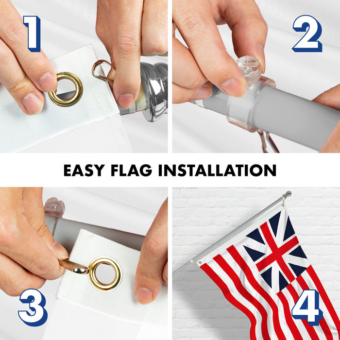 G128 Combo Pack: 6 Feet Tangle Free Spinning Flagpole (Silver) Grand Union Flag 3x5 ft Printed 150D Brass Grommets (Flag Included) Aluminum Flag Pole