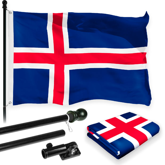 G128 Combo Pack: 6 Feet Tangle Free Spinning Flagpole (Black) Iceland Icelandic Flag 3x5 ft Printed 150D Brass Grommets (Flag Included) Aluminum Flag Pole