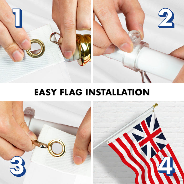 G128 Combo Pack: 6 Feet Tangle Free Spinning Flagpole (White) Grand Union Flag 3x5 ft Printed 150D Brass Grommets (Flag Included) Aluminum Flag Pole