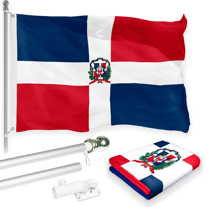 G128 Combo Pack: 6 Feet Tangle Free Spinning Flagpole (Silver) Dominican Republic Dominican Flag 3x5 ft Printed 150D Brass Grommets (Flag Included) Aluminum Flag Pole