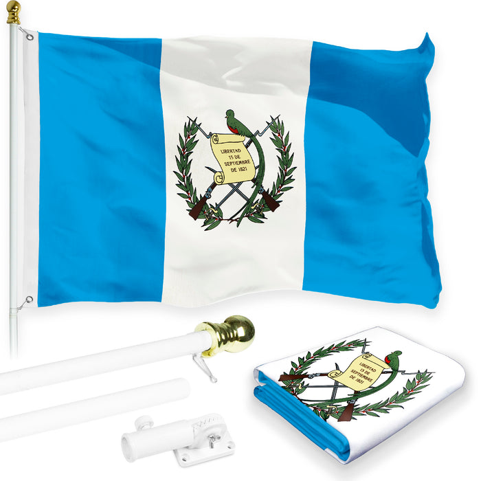 G128 Combo Pack: 6 Feet Tangle Free Spinning Flagpole (White) Guatemala Guatemalan Flag 3x5 ft Printed 150D Brass Grommets (Flag Included) Aluminum Flag Pole