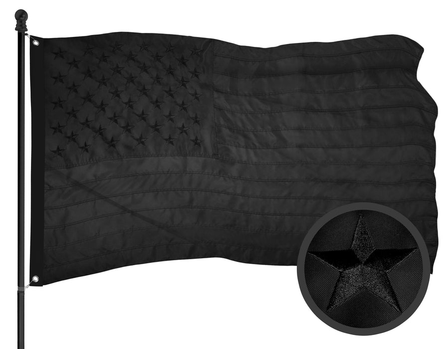 G128 - All Black American USA US Flag 3x5 ft Embroidered Stars Sewn Stripes Brass Grommets