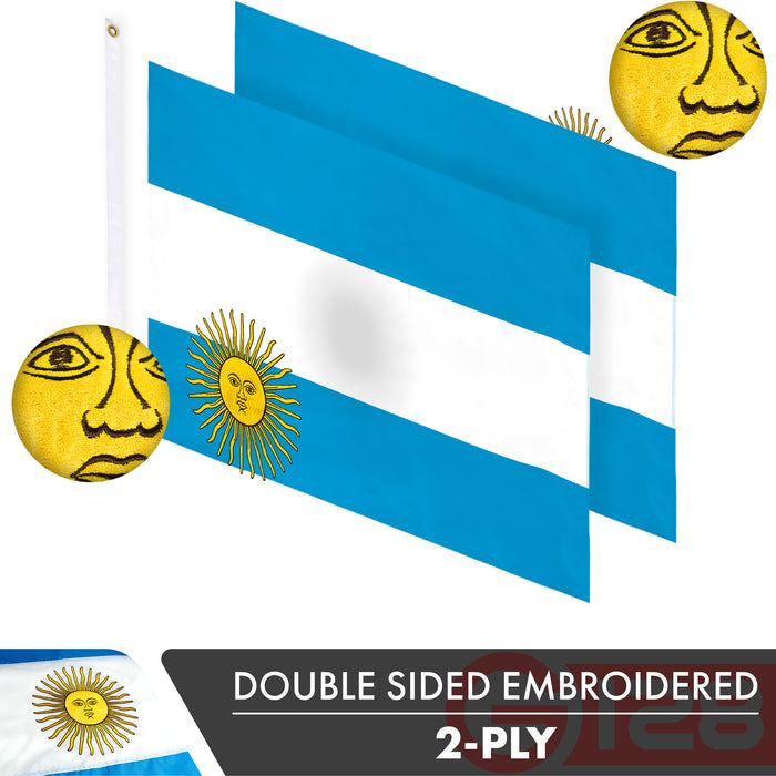 Argentina Argentianian Flag 3x5 Ft 5-Pack Double-sided Embroidered Polyester By G128