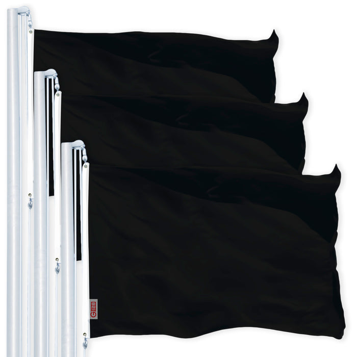 Solid Black Color Flag 3x5 Ft 3-Pack Printed 150D Polyester By G128