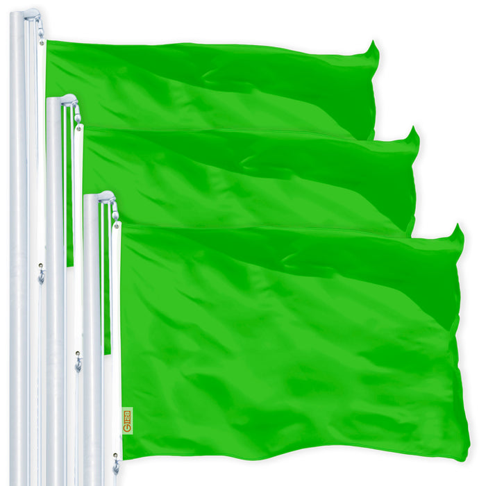G128 3 Pack: Solid Lime Green Color Flag | 4x6 Ft | LiteWeave Pro Series Printed 150D Polyester | Indoor/Outdoor, Vibrant Colors, Brass Grommets