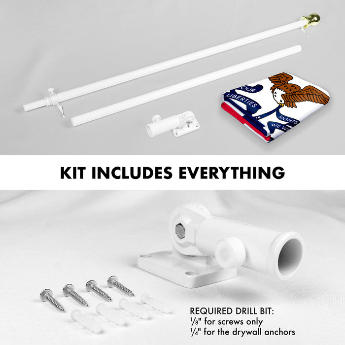 G128 Combo Pack: 6 Feet Tangle Free Spinning Flagpole (White) Iowa IA State Flag 3x5 ft Printed 150D Brass Grommets (Flag Included) Aluminum Flag Pole
