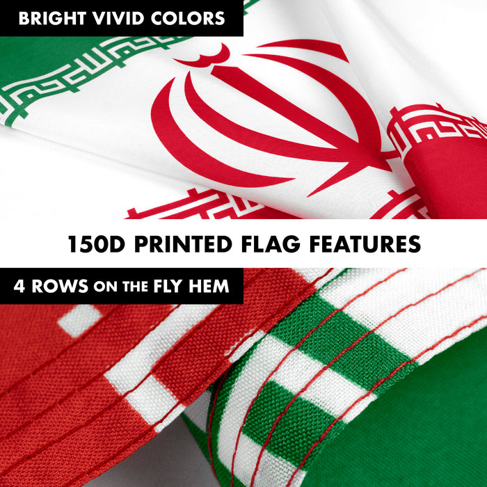 G128 Combo Pack: 6 Feet Tangle Free Spinning Flagpole (Black) Iran Iranian Flag 3x5 ft Printed 150D Brass Grommets (Flag Included) Aluminum Flag Pole
