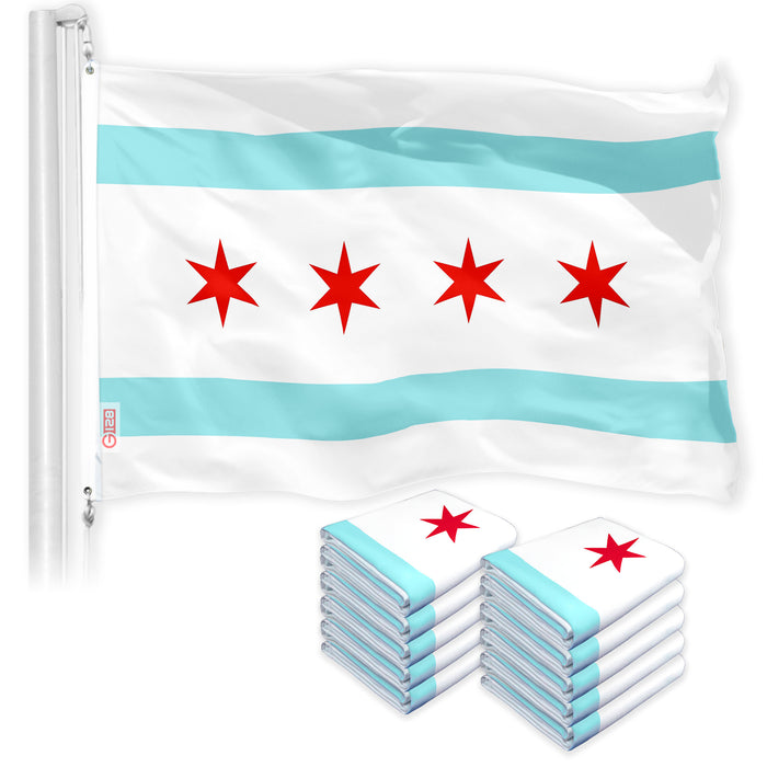 Chicago City Flag 3x5 Ft 10-Pack 150D Printed Polyester By G128