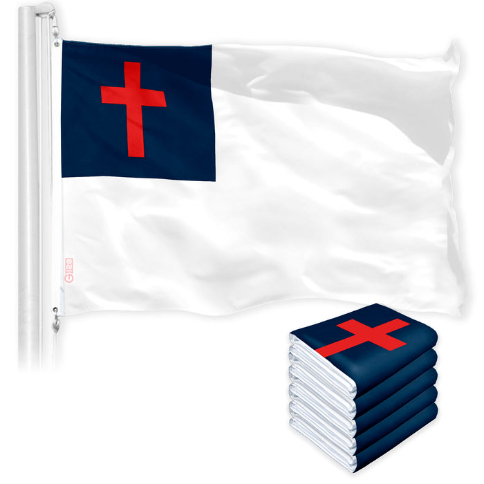 G128 5 Pack: Christian Flag | 2x3 Ft | LiteWeave Pro Series Printed 150D Polyester | Religious Flag, Indoor/Outdoor, Vibrant Colors, Brass Grommets, Thicker and More Durable Than 100D 75D Polyester