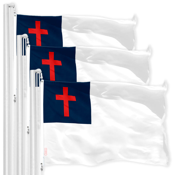 G128 3 Pack: Christian Flag | 4x6 Ft | LiteWeave Pro Series Printed 150D Polyester | Religious Flag, Indoor/Outdoor, Vibrant Colors, Brass Grommets, Thicker and More Durable Than 100D 75D Polyester