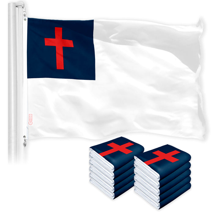 G128 10 Pack: Christian Flag | 2x3 Ft | LiteWeave Pro Series Printed 150D Polyester | Religious Flag, Indoor/Outdoor, Vibrant Colors, Brass Grommets, Thicker and More Durable Than 100D 75D Polyester