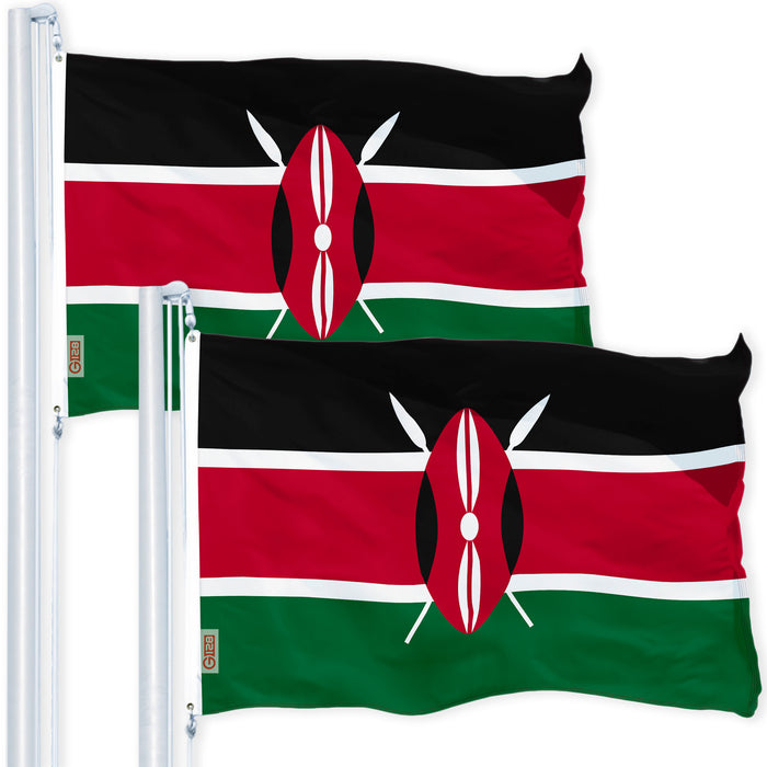 G128 2 Pack: Kenya (Kenyan) Flag | 3x5 feet | Printed 150D Indoor/Outdoor, Vibrant Colors, Brass Grommets, Quality Polyester, Much Thicker More Durable Than 100D 75D Polyester