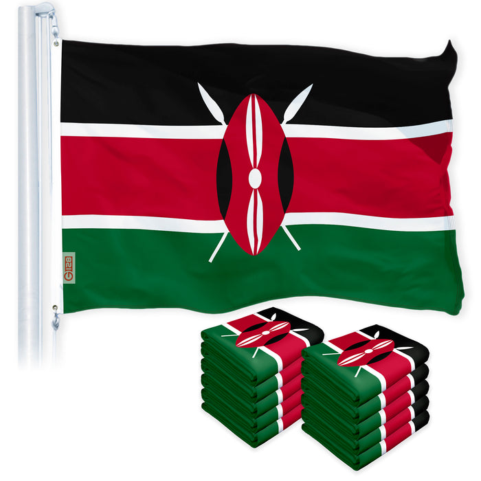 G128 10 Pack: Kenya (Kenyan) Flag | 3x5 feet | Printed 150D Indoor/Outdoor, Vibrant Colors, Brass Grommets, Quality Polyester, Much Thicker More Durable Than 100D 75D Polyester
