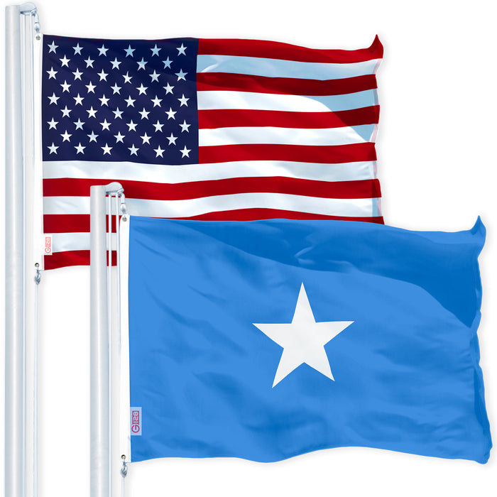 G128 Combo Pack: USA American Flag 3x5 Ft 150D Printed Stars & Somalia Flag 3x5 Ft 150D Printed