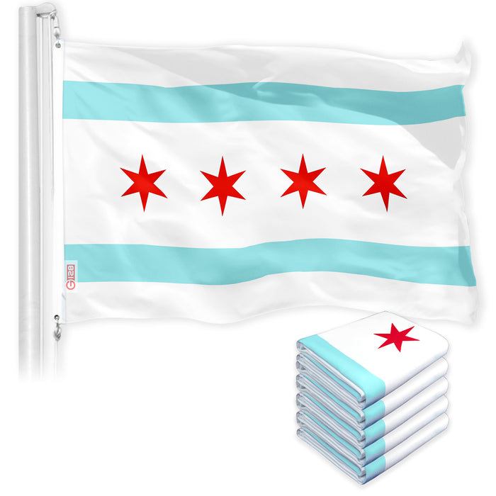 Chicago City Flag 3x5 Ft 5-Pack 150D Printed Polyester By G128