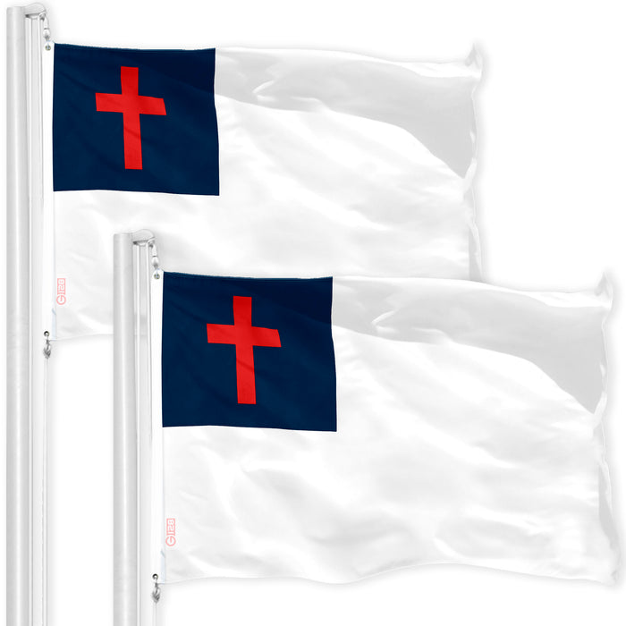 G128 2 Pack: Christian Flag | 2x3 Ft | LiteWeave Pro Series Printed 150D Polyester | Religious Flag, Indoor/Outdoor, Vibrant Colors, Brass Grommets, Thicker and More Durable Than 100D 75D Polyester