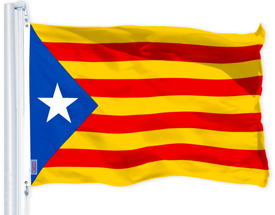 Blue Estelada (Catalan) Flag | 3x5 feet | Printed 150D Indoor/Outdoor, Vibrant Colors, Brass Grommets, Quality Polyester, Much Thicker More Durable Than 100D 75D Polyester