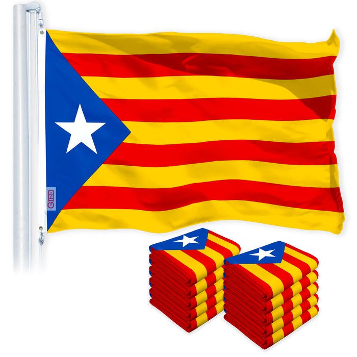 G128 10 Pack: Blue Estelada (Catalan) Flag | 3x5 feet | Printed 150D Indoor/Outdoor, Vibrant Colors, Brass Grommets, Quality Polyester, Much Thicker More Durable Than 100D 75D Polyester