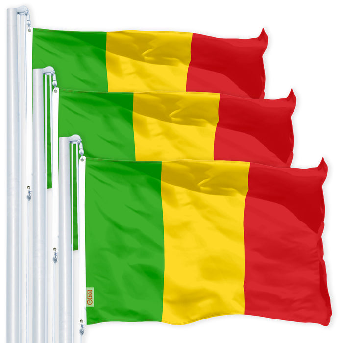 G128 3 Pack: Mali (Malian) Flag | 3x5 feet | Printed 150D Indoor/Outdoor, Vibrant Colors, Brass Grommets, Quality Polyester, Much Thicker More Durable Than 100D 75D Polyester