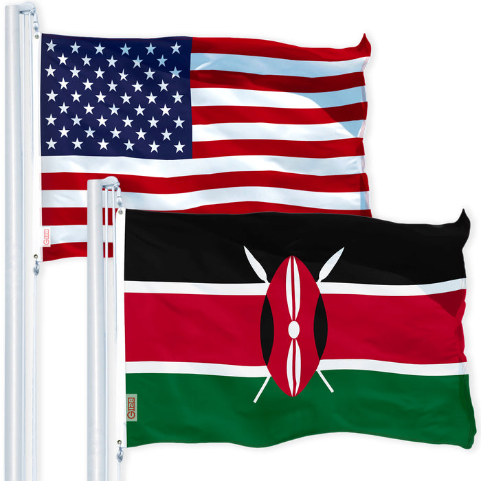 G128 Combo Pack: USA American Flag 3x5 Ft 150D Printed Stars & Kenya Flag 3x5 Ft 150D Printed