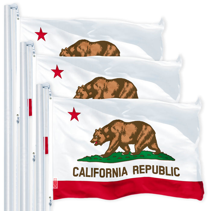 California CA State Flag 3x5 Ft 3-Pack 150D Printed Polyester By G128