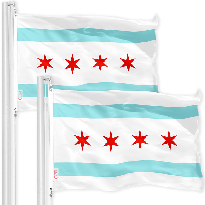 Chicago City Flag 3x5 Ft 2-Pack 150D Printed Polyester By G128