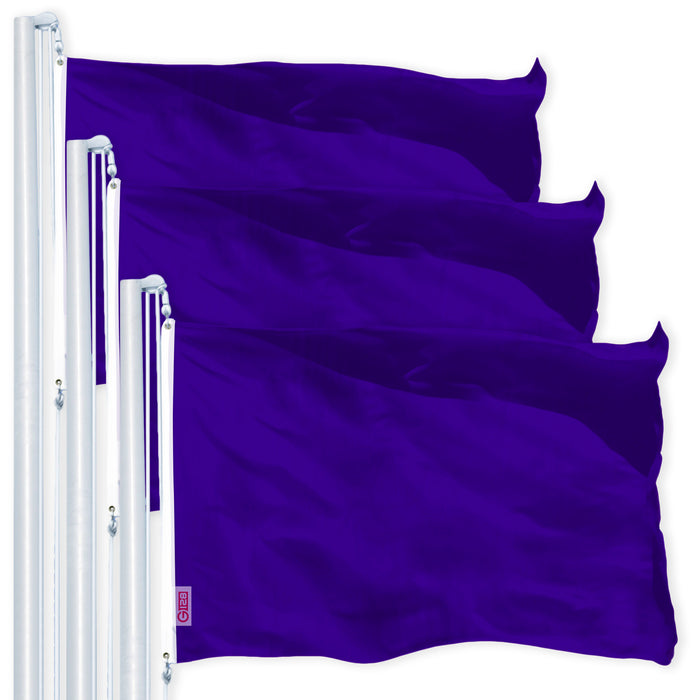Solid Violet Color Flag 3x5 Ft 3-Pack Printed 150D Polyester By G128