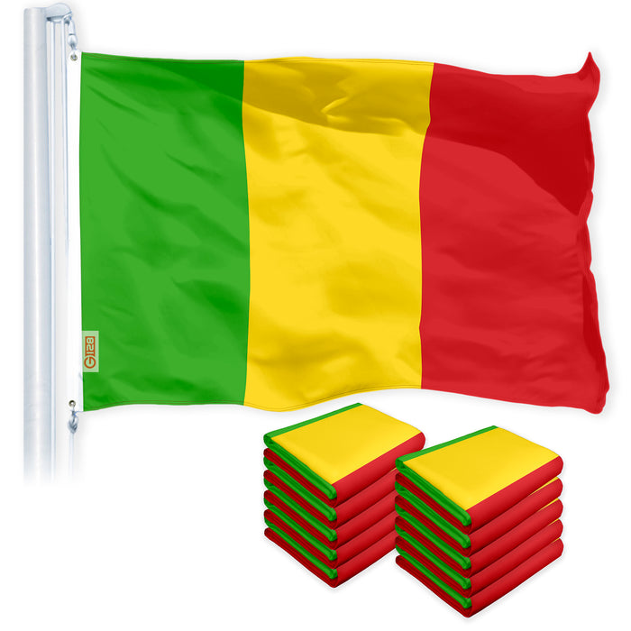 G128 10 Pack: Mali (Malian) Flag | 3x5 feet | Printed 150D Indoor/Outdoor, Vibrant Colors, Brass Grommets, Quality Polyester, Much Thicker More Durable Than 100D 75D Polyester