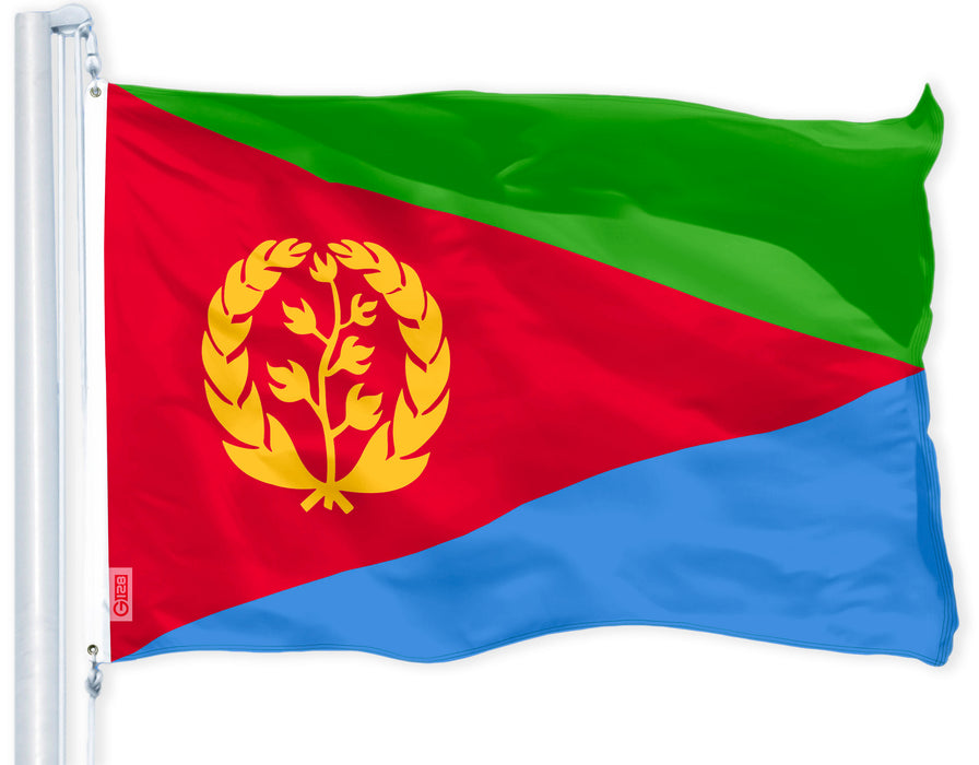 Eritrea (Eritrean) Flag | 3x5 feet | Printed 150D Indoor/Outdoor, Vibrant Colors, Brass Grommets, Quality Polyester, Much Thicker More Durable Than 100D 75D Polyester