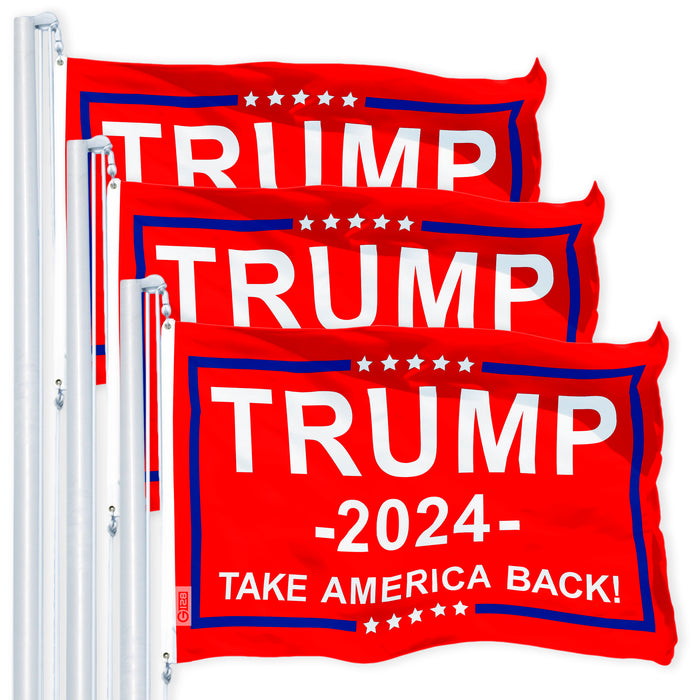 G128 3-Pack: Trump 2024 "Take America Back" Red Flag 3x5 FT 150D Polyester