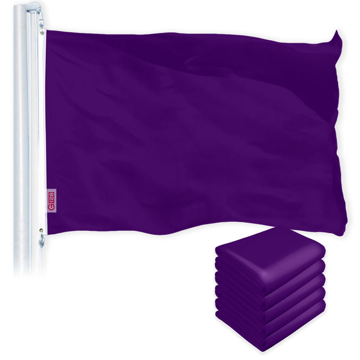 G128 5 Pack: Solid Purple Color Flag | 4x6 Ft | LiteWeave Pro Series Printed 150D Polyester | Indoor/Outdoor, Vibrant Colors, Brass Grommets