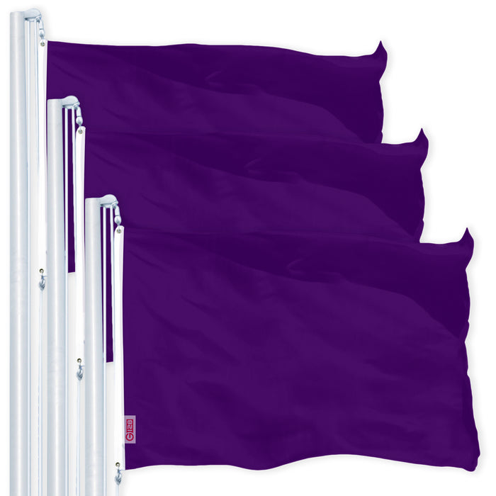 G128 3 Pack: Solid Purple Color Flag | 4x6 Ft | LiteWeave Pro Series Printed 150D Polyester | Indoor/Outdoor, Vibrant Colors, Brass Grommets
