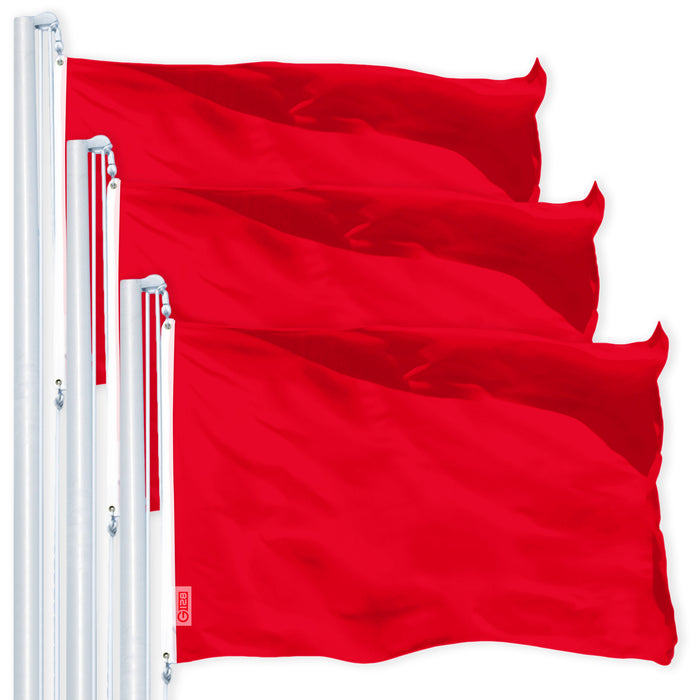 Solid Red Color Flag 3x5 Ft 3-Pack Printed 150D Polyester By G128