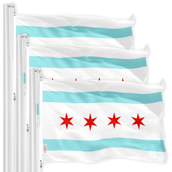 Chicago City Flag 3x5 Ft 3-Pack 150D Printed Polyester By G128