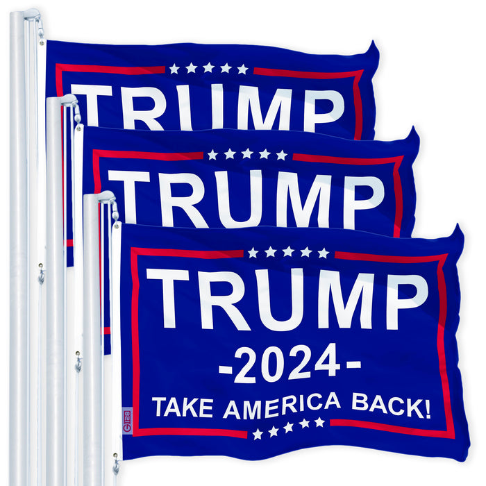 G128 3-Pack: Trump 2024 "Take America Back" Blue Flag 3x5 FT 150D Polyester