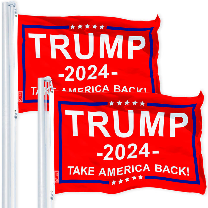 G128 2-Pack: Trump 2024 "Take America Back" Red Flag 3x5 FT 150D Polyester