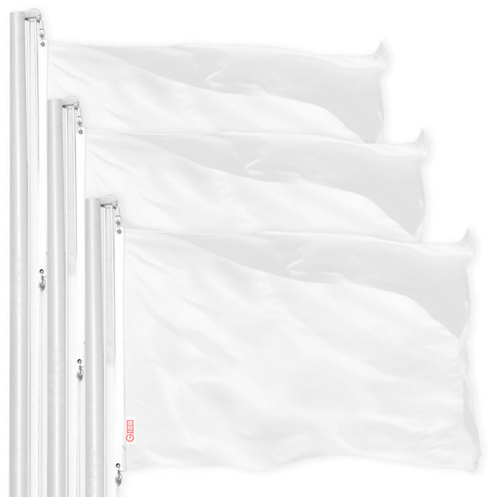 G128 3 Pack: Solid White Color Flag | 4x6 Ft | LiteWeave Pro Series Printed 150D Polyester | Indoor/Outdoor, Vibrant Colors, Brass Grommets