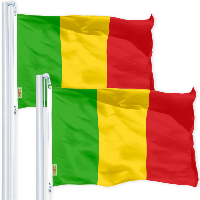 G128 2 Pack: Mali (Malian) Flag | 3x5 feet | Printed 150D Indoor/Outdoor, Vibrant Colors, Brass Grommets, Quality Polyester, Much Thicker More Durable Than 100D 75D Polyester