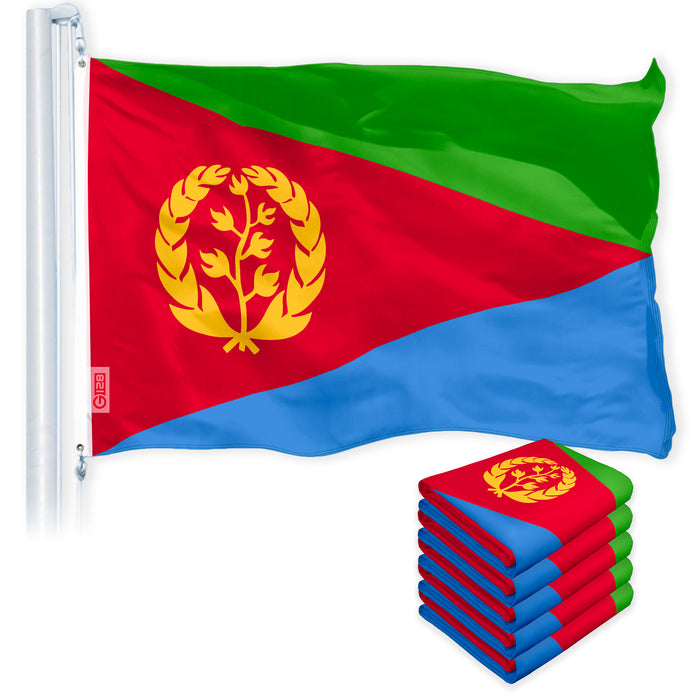 G128 5 Pack: Eritrea (Eritrean) Flag | 3x5 feet | Printed 150D Indoor/Outdoor, Vibrant Colors, Brass Grommets, Quality Polyester, Much Thicker More Durable Than 100D 75D Polyester