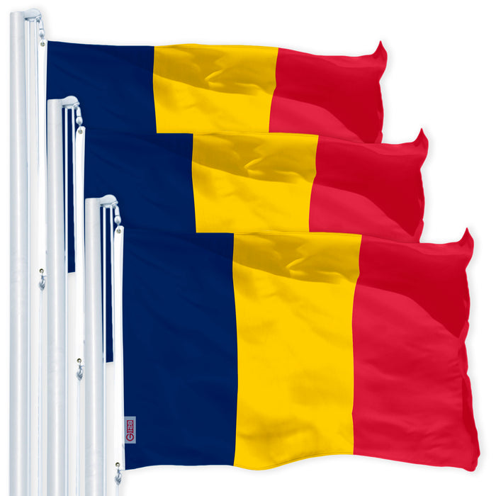 G128 3 Pack: Chad (Chadian) Flag | 3x5 feet | Printed 150D Indoor/Outdoor, Vibrant Colors, Brass Grommets, Quality Polyester, Much Thicker More Durable Than 100D 75D Polyester
